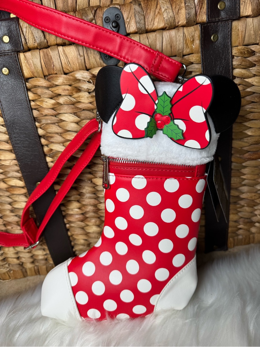 Christmas Red Polka Dot Minnie Mouse Holiday stocking Crossbody Bag 13x 8